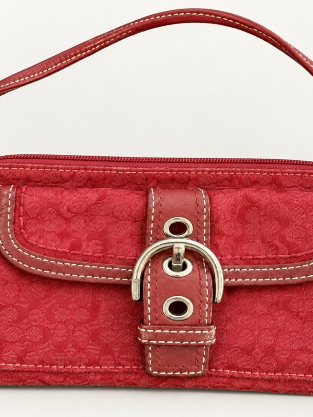 Coach Red Signature Buckle Front Wristlet Mini Bag